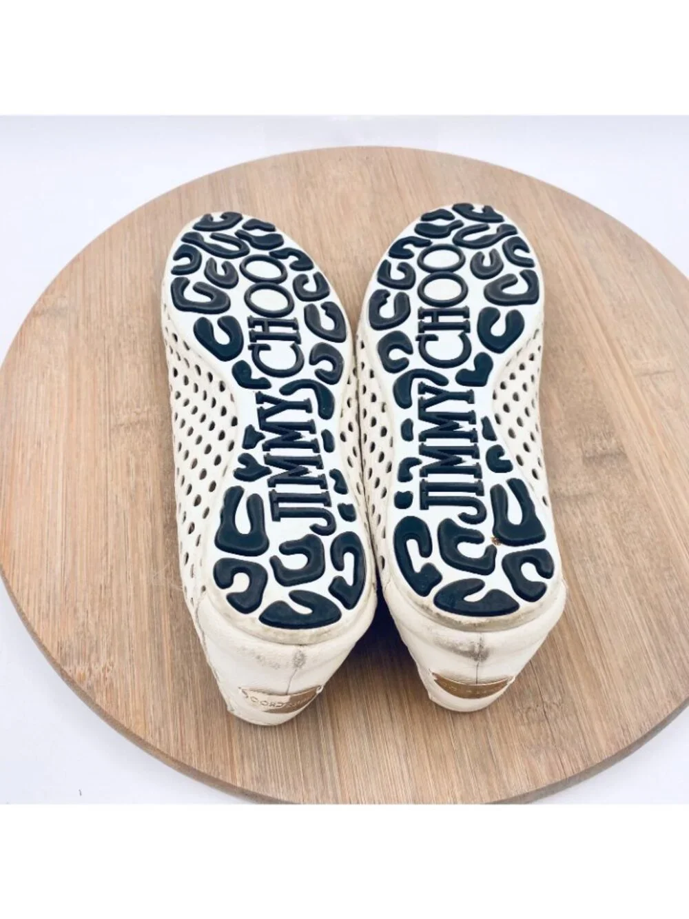 Jimmy Choo Shoes Womens 6 36 Cream Leather Perforated Ballet Flats Italy